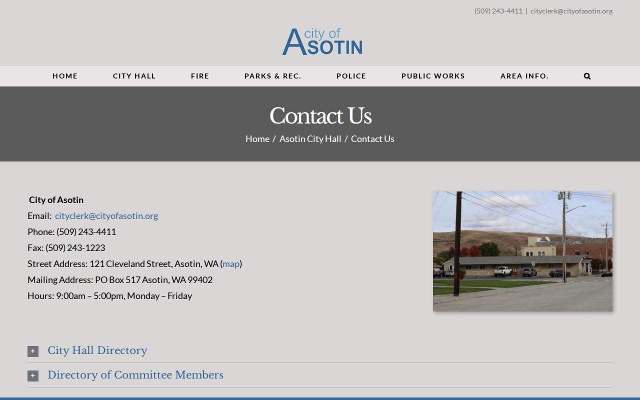 Asotin City Hall and Police Department criminal records location