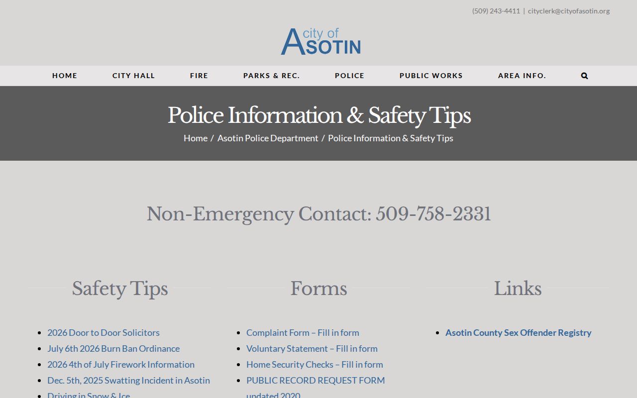 Asotin criminal records police information and request forms