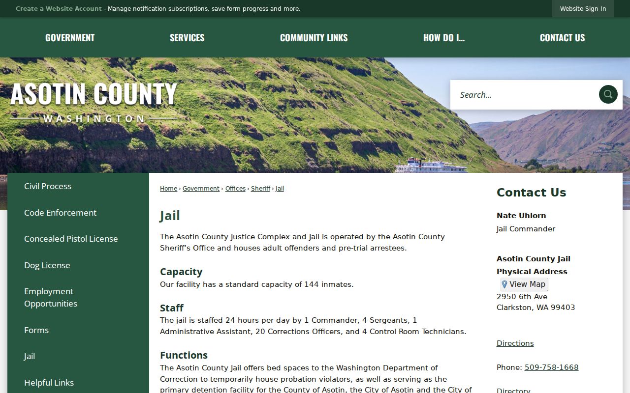 Official Asotin County Justice Complex and jail information page