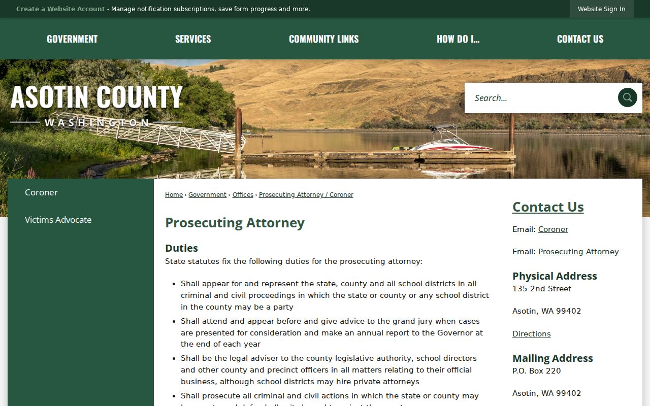 Asotin County Prosecuting Attorney official office page