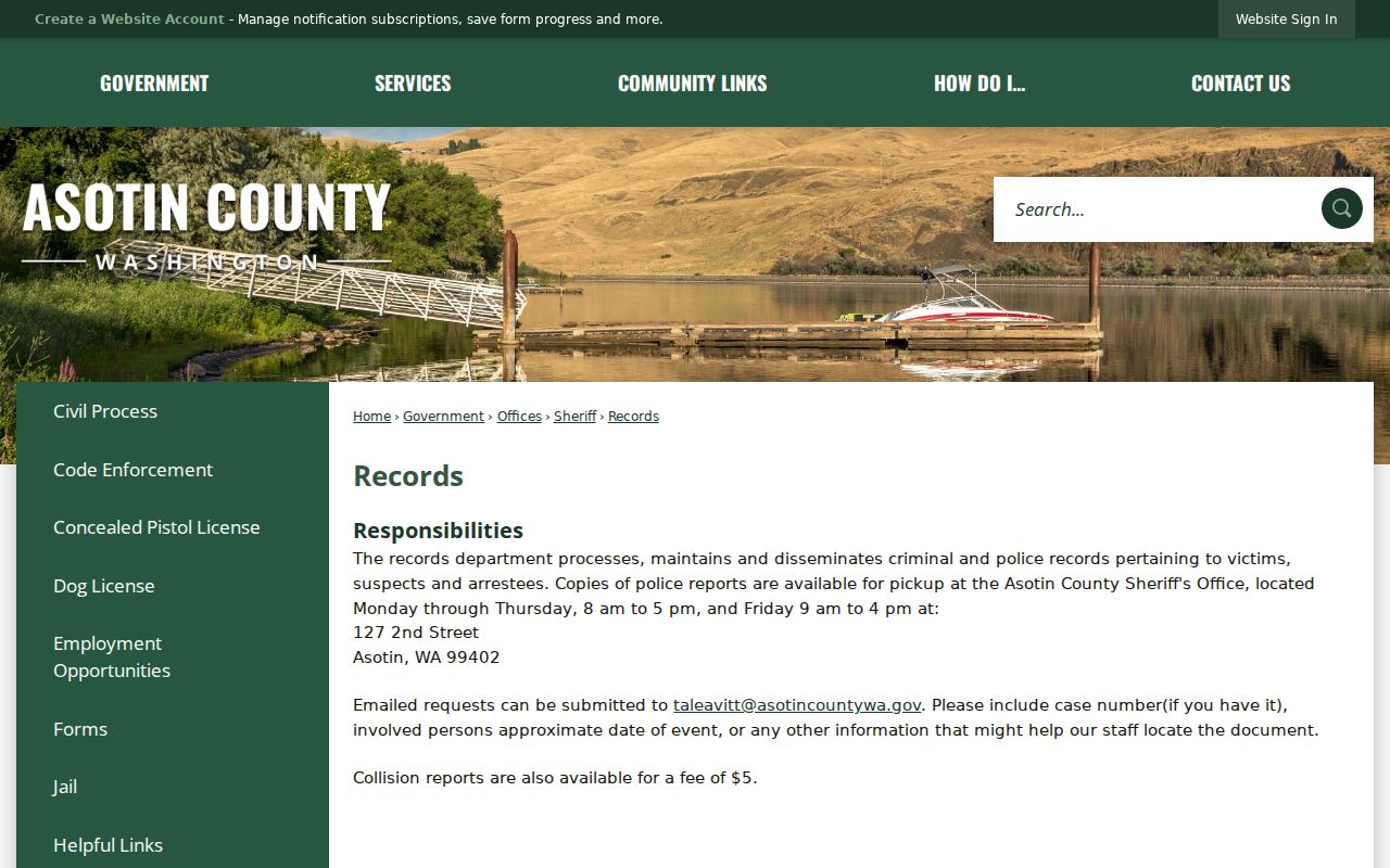 Asotin County criminal records sheriff request channel