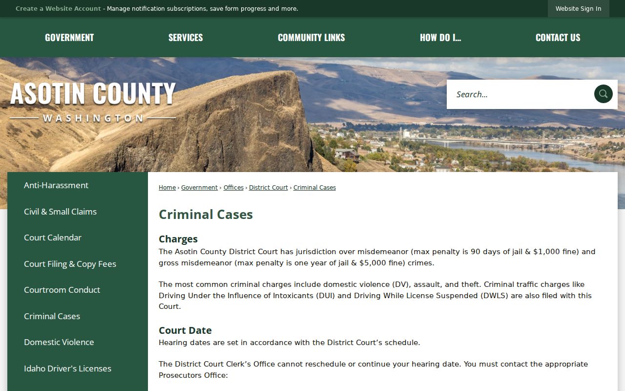 Asotin County District criminal court case procedure
