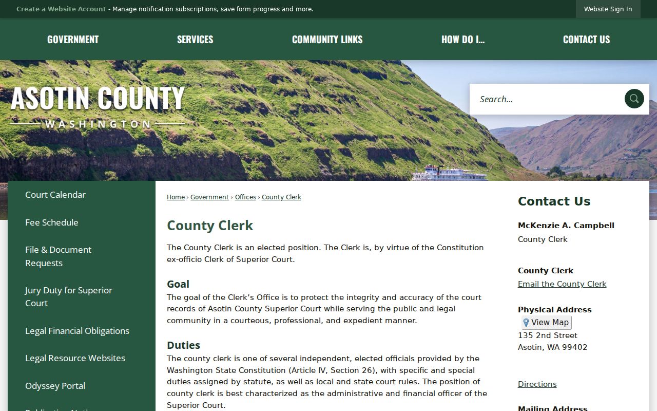 Asotin County criminal court record clerk contact