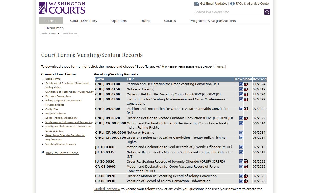 Asotin County criminal record vacation forms