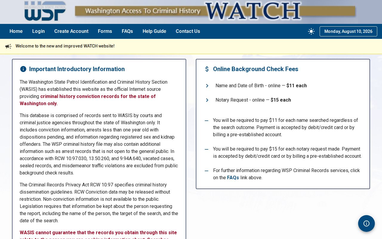 Asotin County criminal history WATCH search portal
